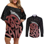 New Zealand Mangopare Tamanako Couples Matching Off Shoulder Short Dress and Long Sleeve Button Shirt Aotearoa Maori