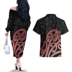 New Zealand Mangopare Tamanako Couples Matching Off The Shoulder Long Sleeve Dress and Hawaiian Shirt Aotearoa Maori