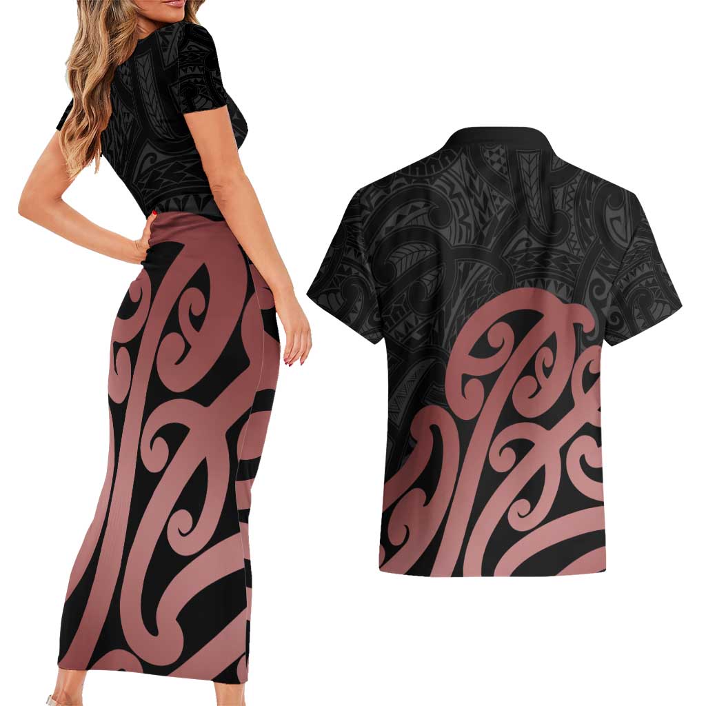 New Zealand Mangopare Tamanako Couples Matching Short Sleeve Bodycon Dress and Hawaiian Shirt Aotearoa Maori