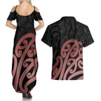 New Zealand Mangopare Tamanako Couples Matching Summer Maxi Dress and Hawaiian Shirt Aotearoa Maori