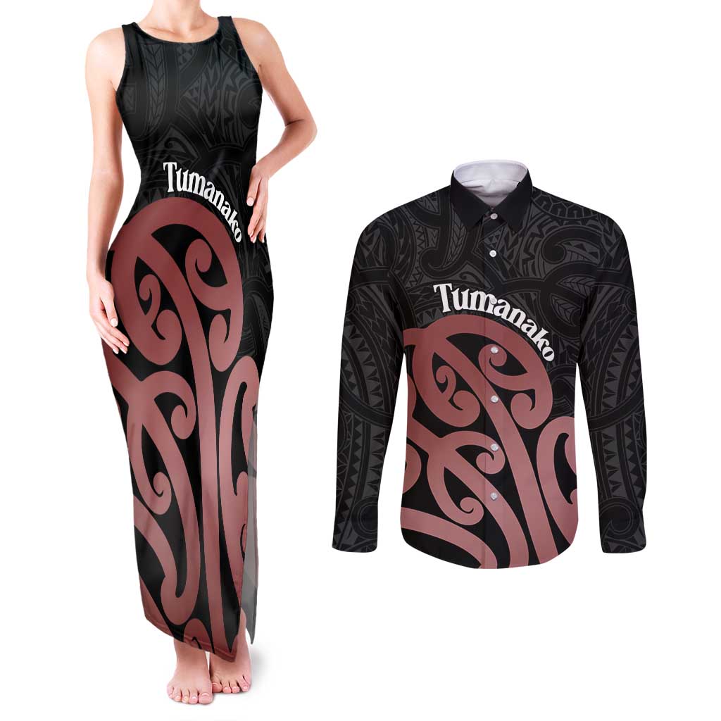 New Zealand Mangopare Tamanako Couples Matching Tank Maxi Dress and Long Sleeve Button Shirt Aotearoa Maori