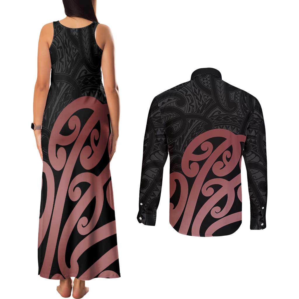 New Zealand Mangopare Tamanako Couples Matching Tank Maxi Dress and Long Sleeve Button Shirt Aotearoa Maori