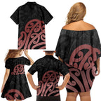 New Zealand Mangopare Tamanako Family Matching Off Shoulder Short Dress and Hawaiian Shirt Aotearoa Maori