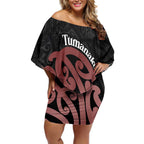 New Zealand Mangopare Tamanako Off Shoulder Short Dress Aotearoa Maori