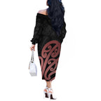 New Zealand Mangopare Tamanako Off The Shoulder Long Sleeve Dress Aotearoa Maori