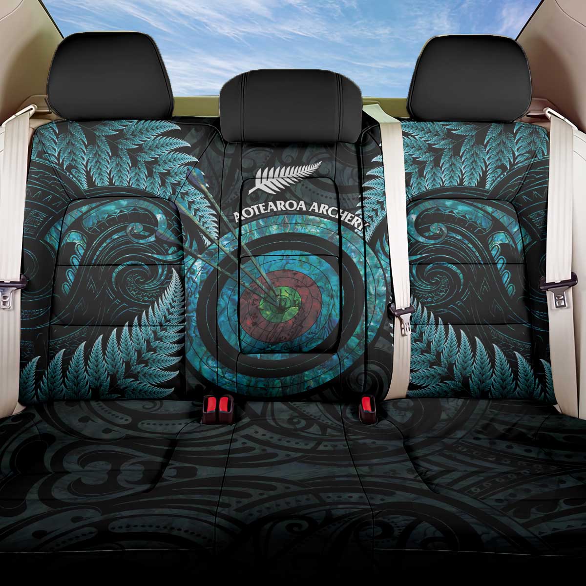 New Zealand Archery Back Car Seat Cover Aotearoa Silver Fern Maori - Aussie Hoodie