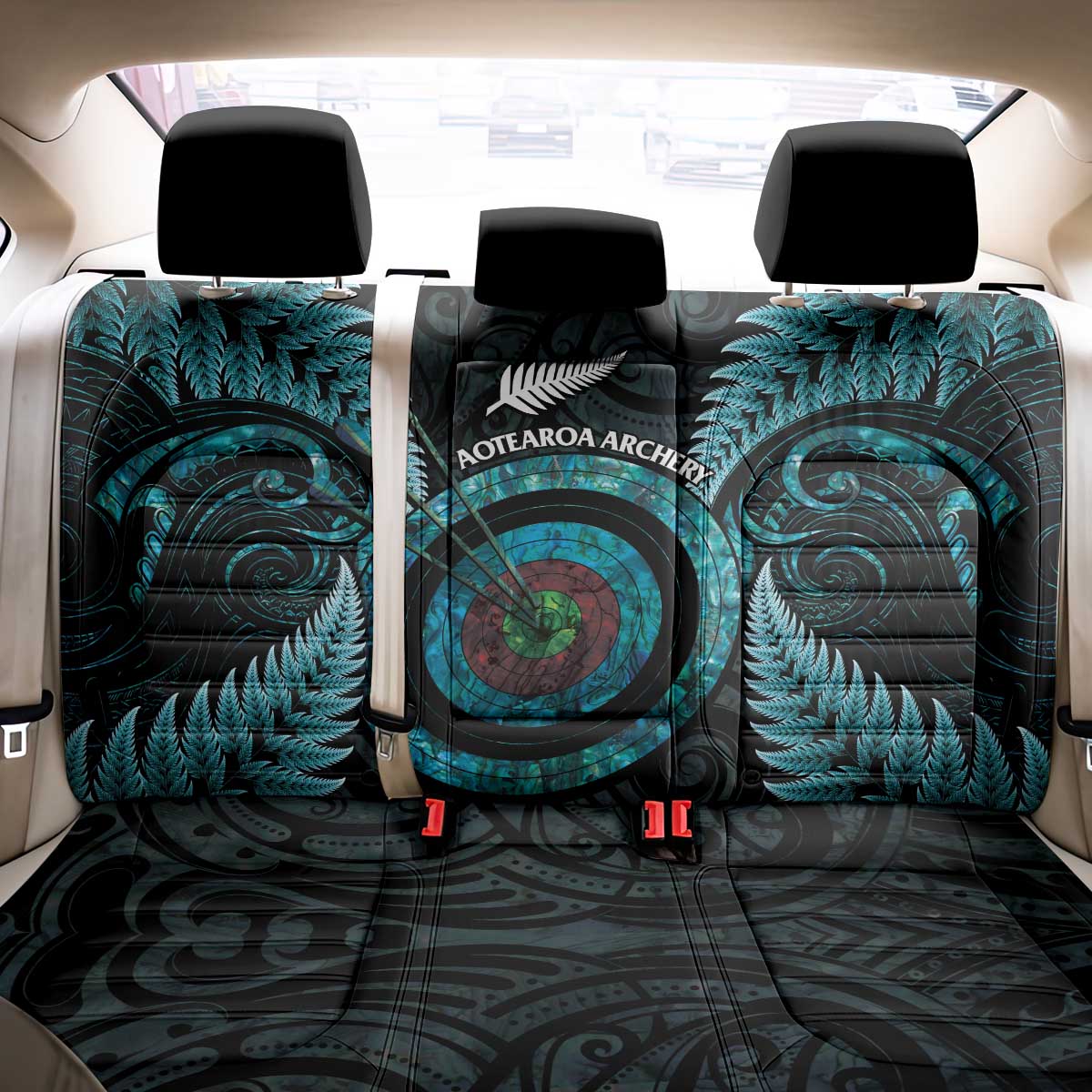 New Zealand Archery Back Car Seat Cover Aotearoa Silver Fern Maori - Aussie Hoodie