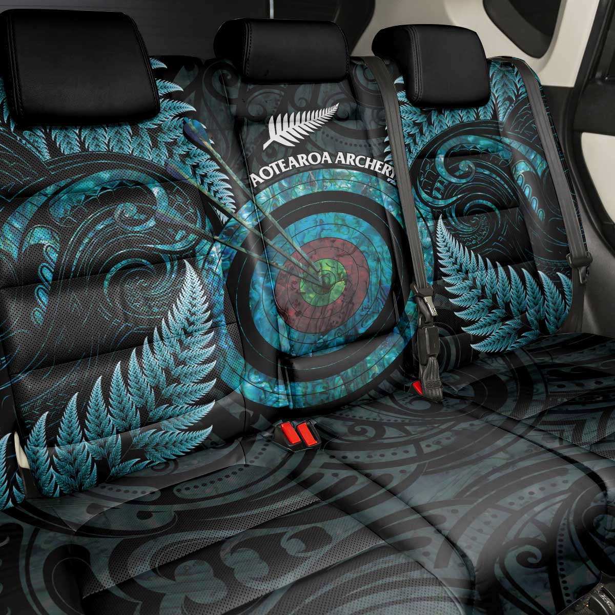 New Zealand Archery Back Car Seat Cover Aotearoa Silver Fern Maori - Aussie Hoodie