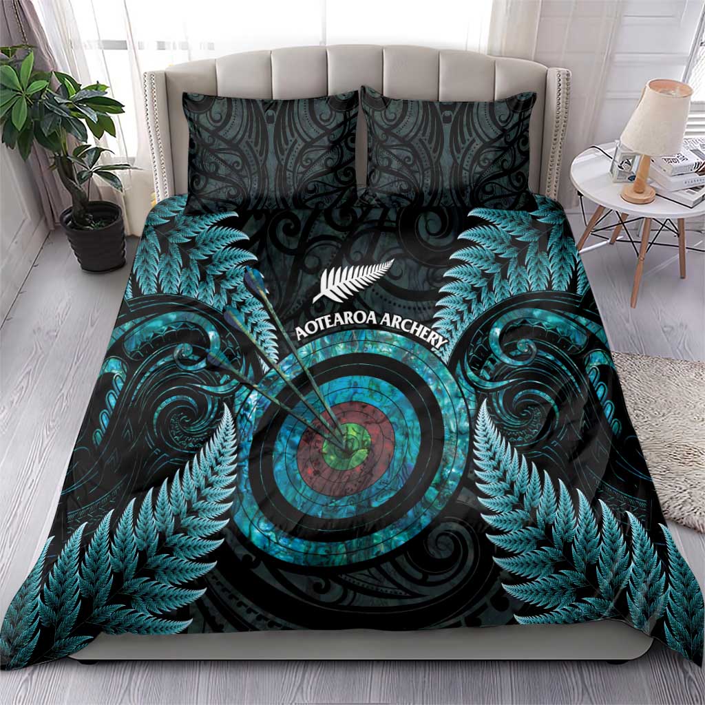New Zealand Archery Bedding Set Aotearoa Silver Fern Maori - Aussie Hoodie