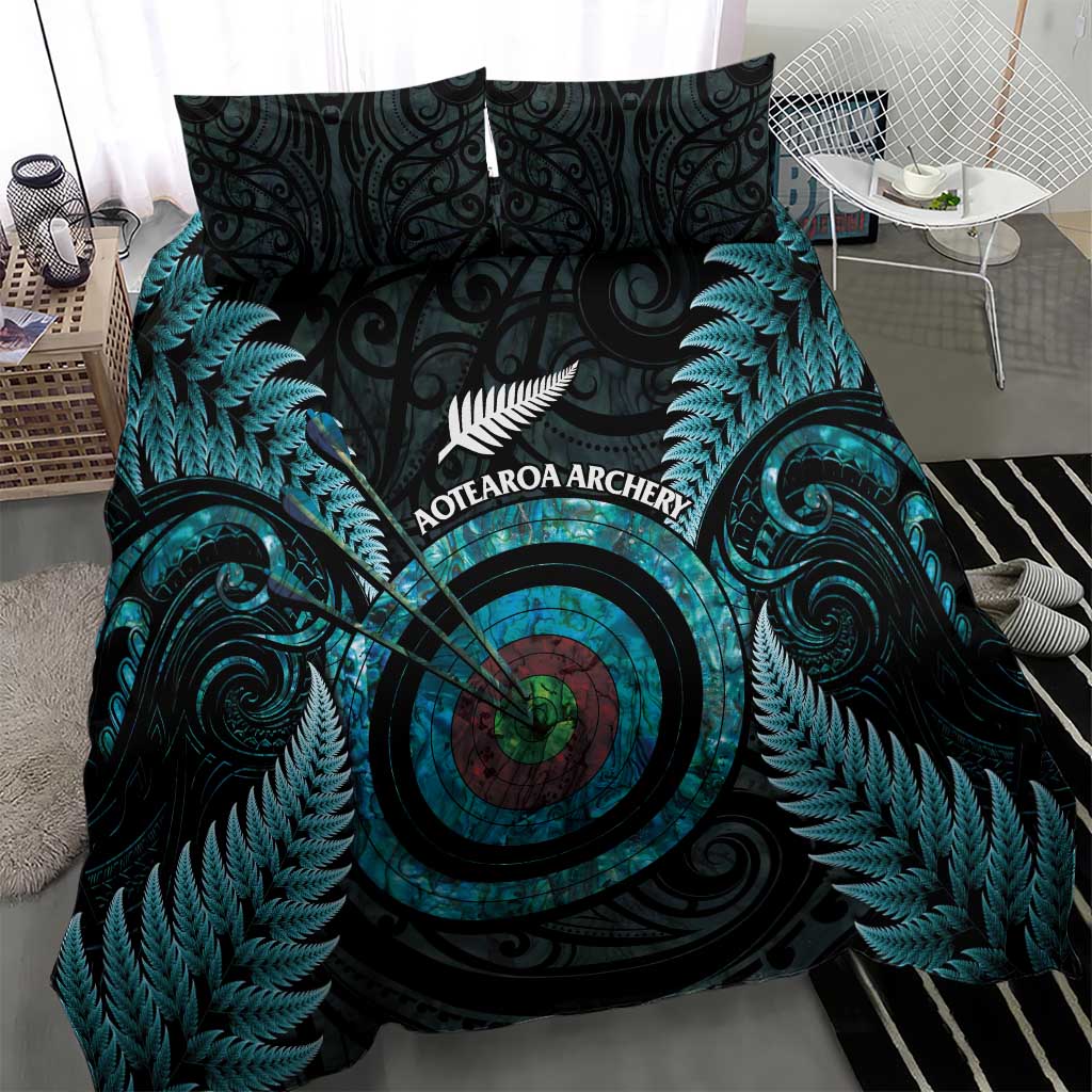 New Zealand Archery Bedding Set Aotearoa Silver Fern Maori - Aussie Hoodie