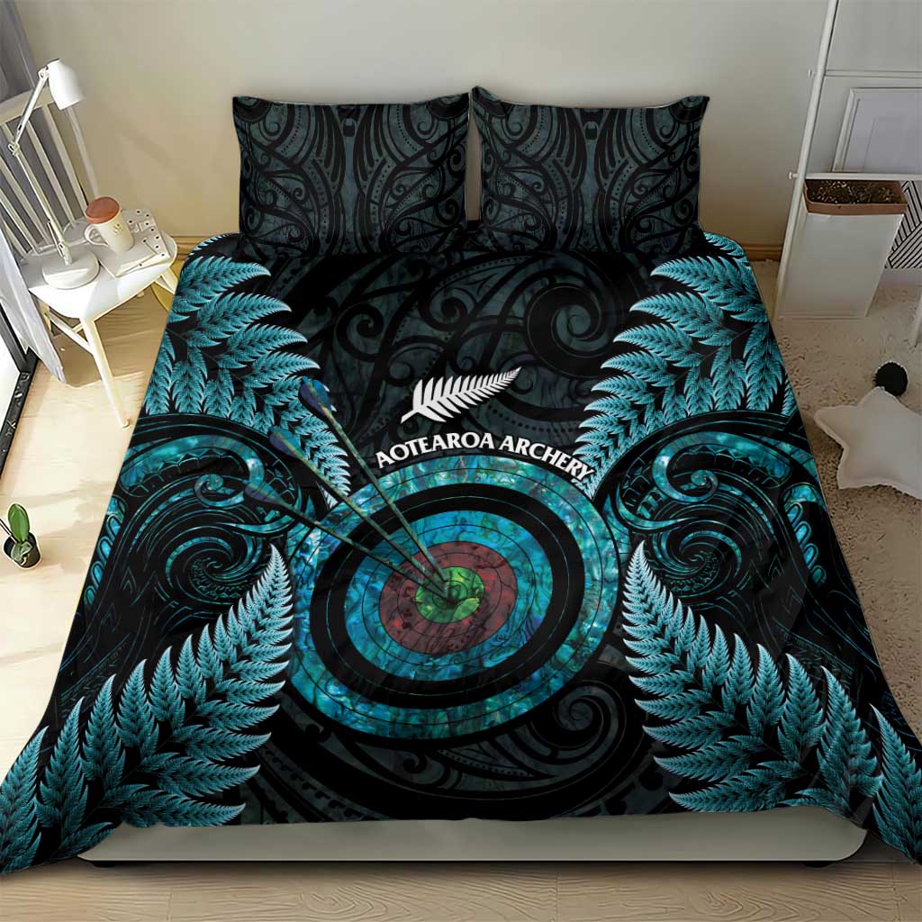 New Zealand Archery Bedding Set Aotearoa Silver Fern Maori - Aussie Hoodie