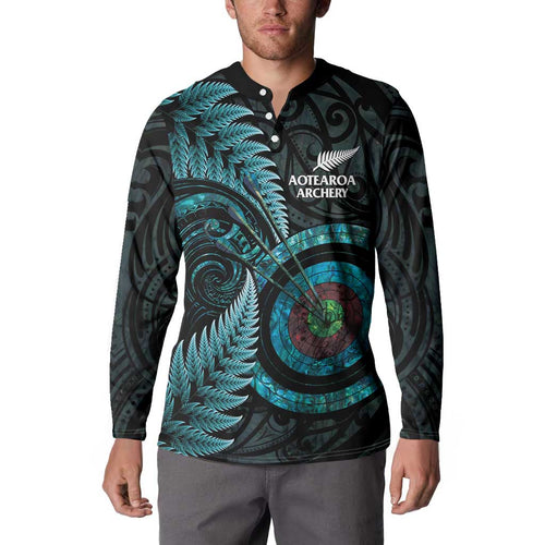 New Zealand Archery Button Sweatshirt Aotearoa Silver Fern Maori - Aussie Hoodie