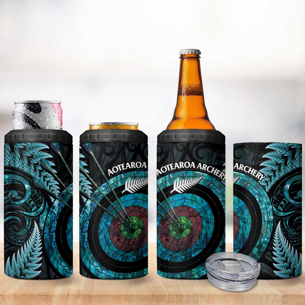 New Zealand Archery 4 in 1 Can Cooler Tumbler Aotearoa Silver Fern Maori - Aussie Hoodie