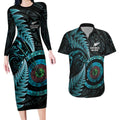 New Zealand Archery Couples Matching Long Sleeve Bodycon Dress and Hawaiian Shirt Aotearoa Silver Fern Maori - Aussie Hoodie