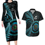 New Zealand Archery Couples Matching Long Sleeve Bodycon Dress and Hawaiian Shirt Aotearoa Silver Fern Maori - Aussie Hoodie