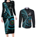 New Zealand Archery Couples Matching Long Sleeve Bodycon Dress and Long Sleeve Button Shirt Aotearoa Silver Fern Maori - Aussie Hoodie