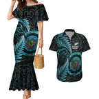 New Zealand Archery Couples Matching Mermaid Dress and Hawaiian Shirt Aotearoa Silver Fern Maori - Aussie Hoodie