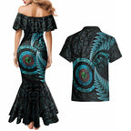 New Zealand Archery Couples Matching Mermaid Dress and Hawaiian Shirt Aotearoa Silver Fern Maori - Aussie Hoodie