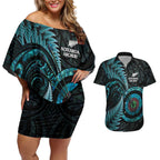 New Zealand Archery Couples Matching Off Shoulder Short Dress and Hawaiian Shirt Aotearoa Silver Fern Maori - Aussie Hoodie