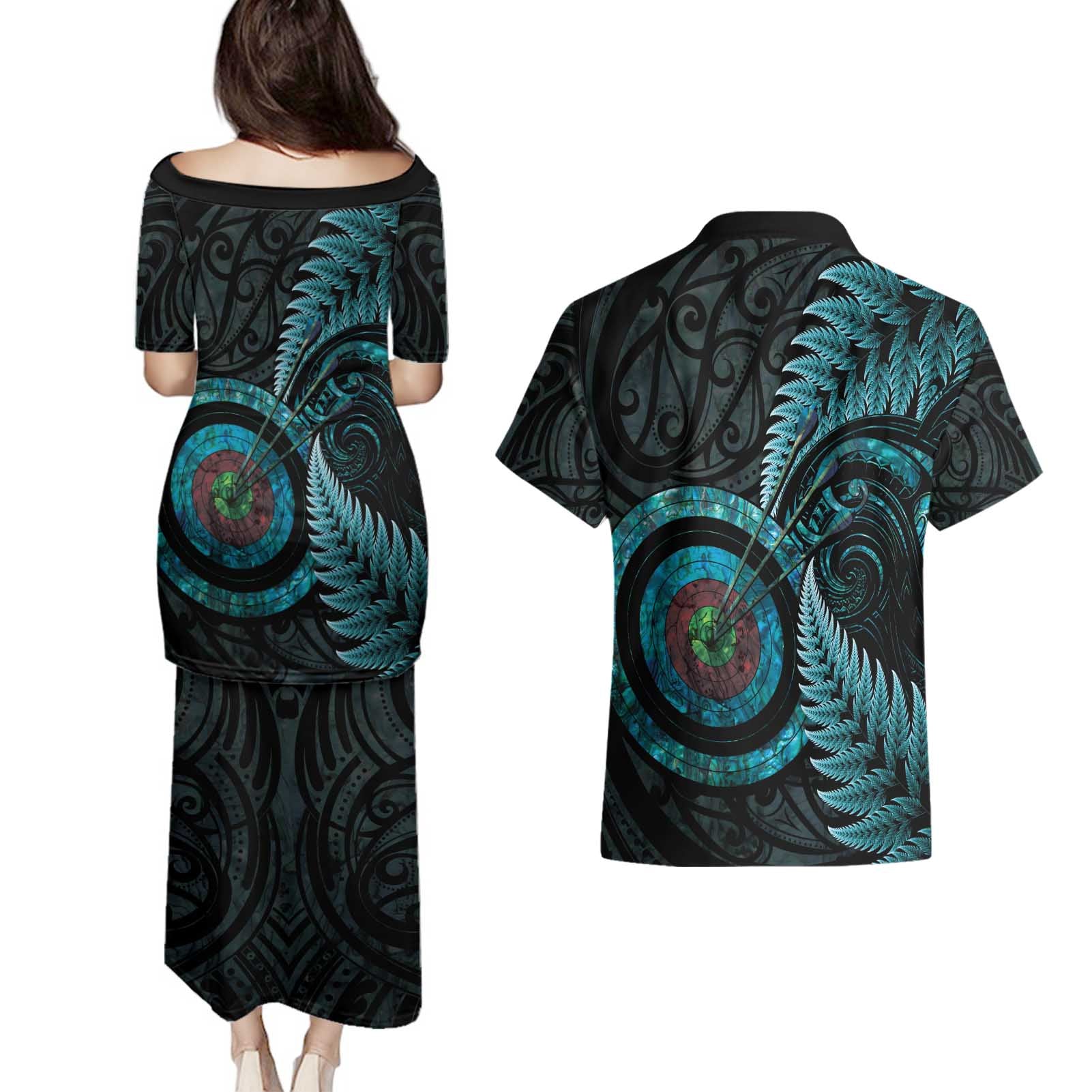 New Zealand Archery Couples Matching Puletasi and Hawaiian Shirt Aotearoa Silver Fern Maori - Aussie Hoodie