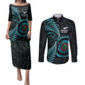 New Zealand Archery Couples Matching Puletasi and Long Sleeve Button Shirt Aotearoa Silver Fern Maori - Aussie Hoodie