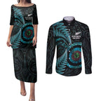 New Zealand Archery Couples Matching Puletasi and Long Sleeve Button Shirt Aotearoa Silver Fern Maori - Aussie Hoodie