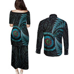New Zealand Archery Couples Matching Puletasi and Long Sleeve Button Shirt Aotearoa Silver Fern Maori - Aussie Hoodie