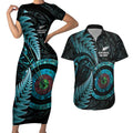 New Zealand Archery Couples Matching Short Sleeve Bodycon Dress and Hawaiian Shirt Aotearoa Silver Fern Maori - Aussie Hoodie