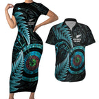 New Zealand Archery Couples Matching Short Sleeve Bodycon Dress and Hawaiian Shirt Aotearoa Silver Fern Maori - Aussie Hoodie