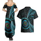 New Zealand Archery Couples Matching Summer Maxi Dress and Hawaiian Shirt Aotearoa Silver Fern Maori - Aussie Hoodie