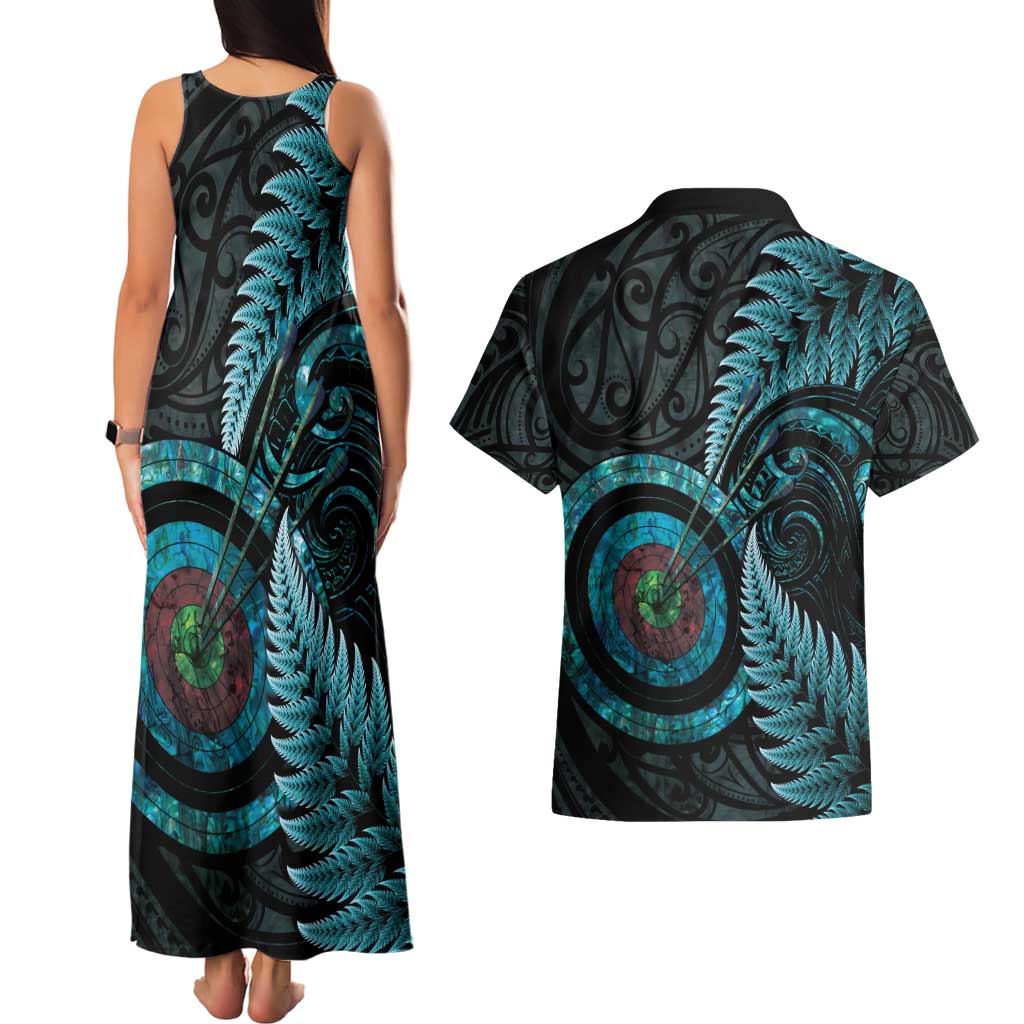 New Zealand Archery Couples Matching Tank Maxi Dress and Hawaiian Shirt Aotearoa Silver Fern Maori - Aussie Hoodie