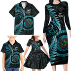 New Zealand Archery Family Matching Long Sleeve Bodycon Dress and Hawaiian Shirt Aotearoa Silver Fern Maori - Aussie Hoodie