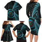 New Zealand Archery Family Matching Long Sleeve Bodycon Dress and Hawaiian Shirt Aotearoa Silver Fern Maori - Aussie Hoodie