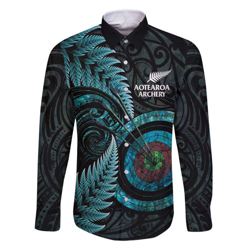 New Zealand Archery Family Matching Long Sleeve Bodycon Dress and Hawaiian Shirt Aotearoa Silver Fern Maori - Aussie Hoodie