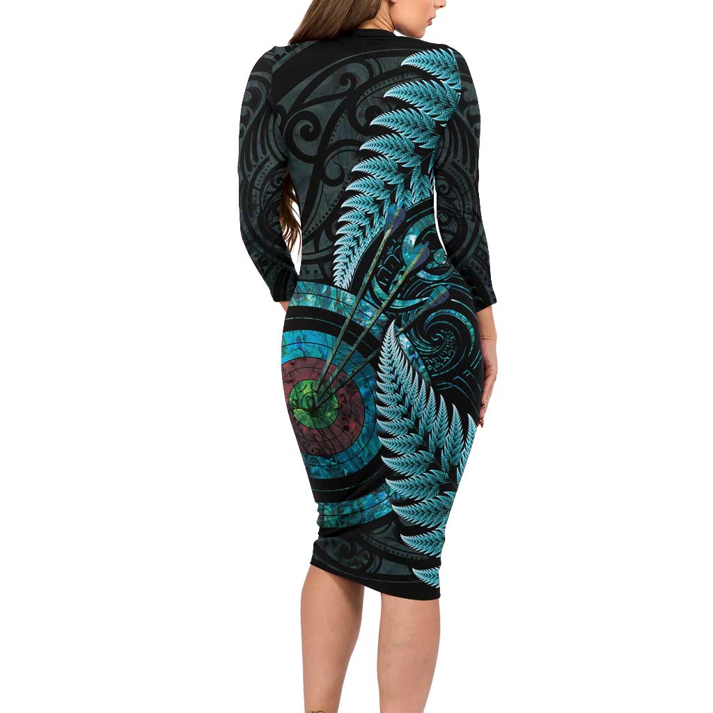 New Zealand Archery Family Matching Long Sleeve Bodycon Dress and Hawaiian Shirt Aotearoa Silver Fern Maori - Aussie Hoodie