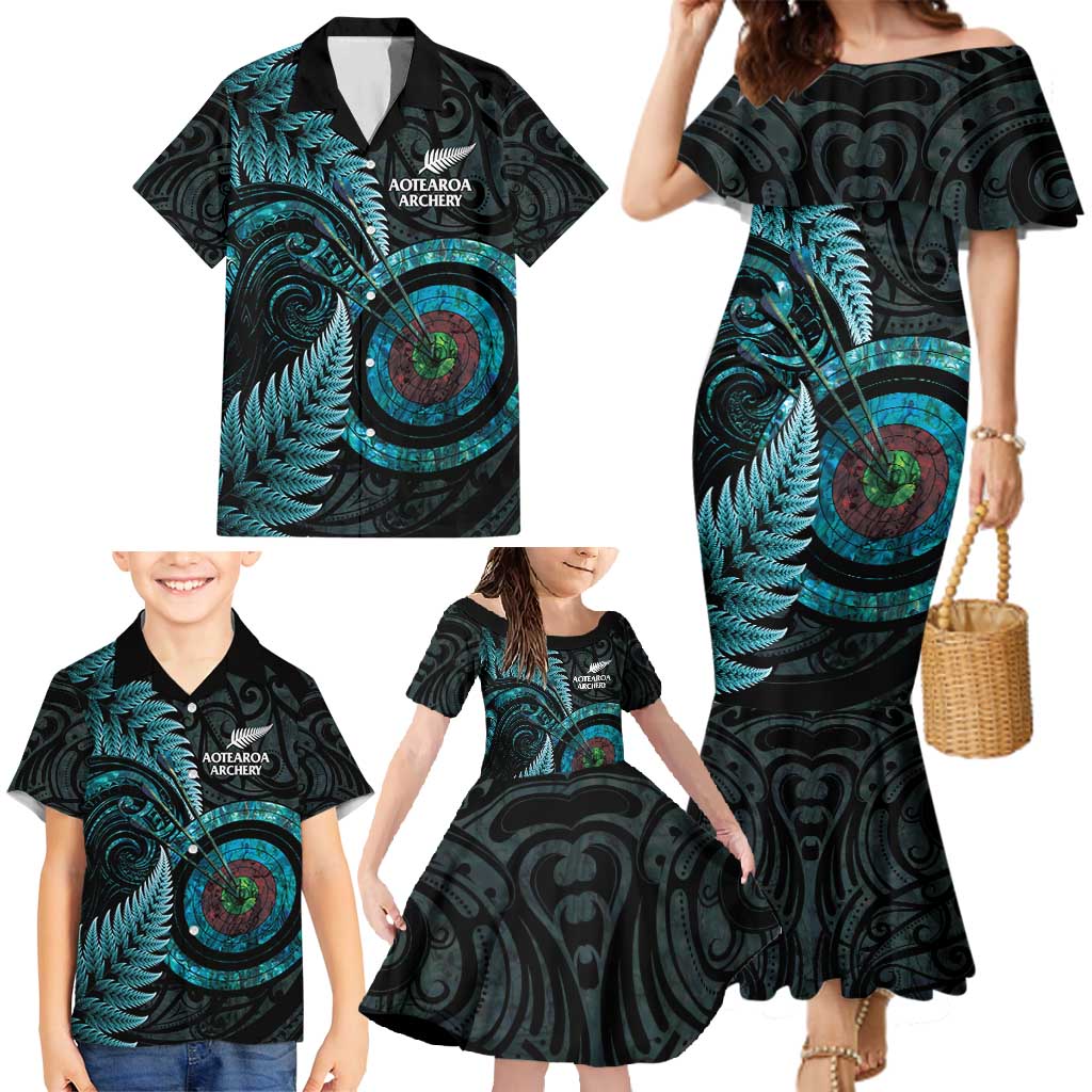 New Zealand Archery Family Matching Mermaid Dress and Hawaiian Shirt Aotearoa Silver Fern Maori - Aussie Hoodie