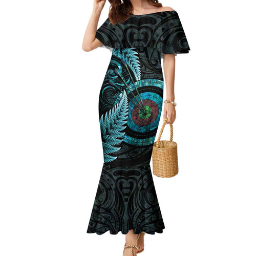 New Zealand Archery Family Matching Mermaid Dress and Hawaiian Shirt Aotearoa Silver Fern Maori - Aussie Hoodie