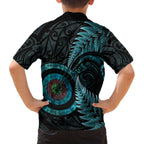 New Zealand Archery Family Matching Off The Shoulder Long Sleeve Dress and Hawaiian Shirt Aotearoa Silver Fern Maori - Aussie Hoodie