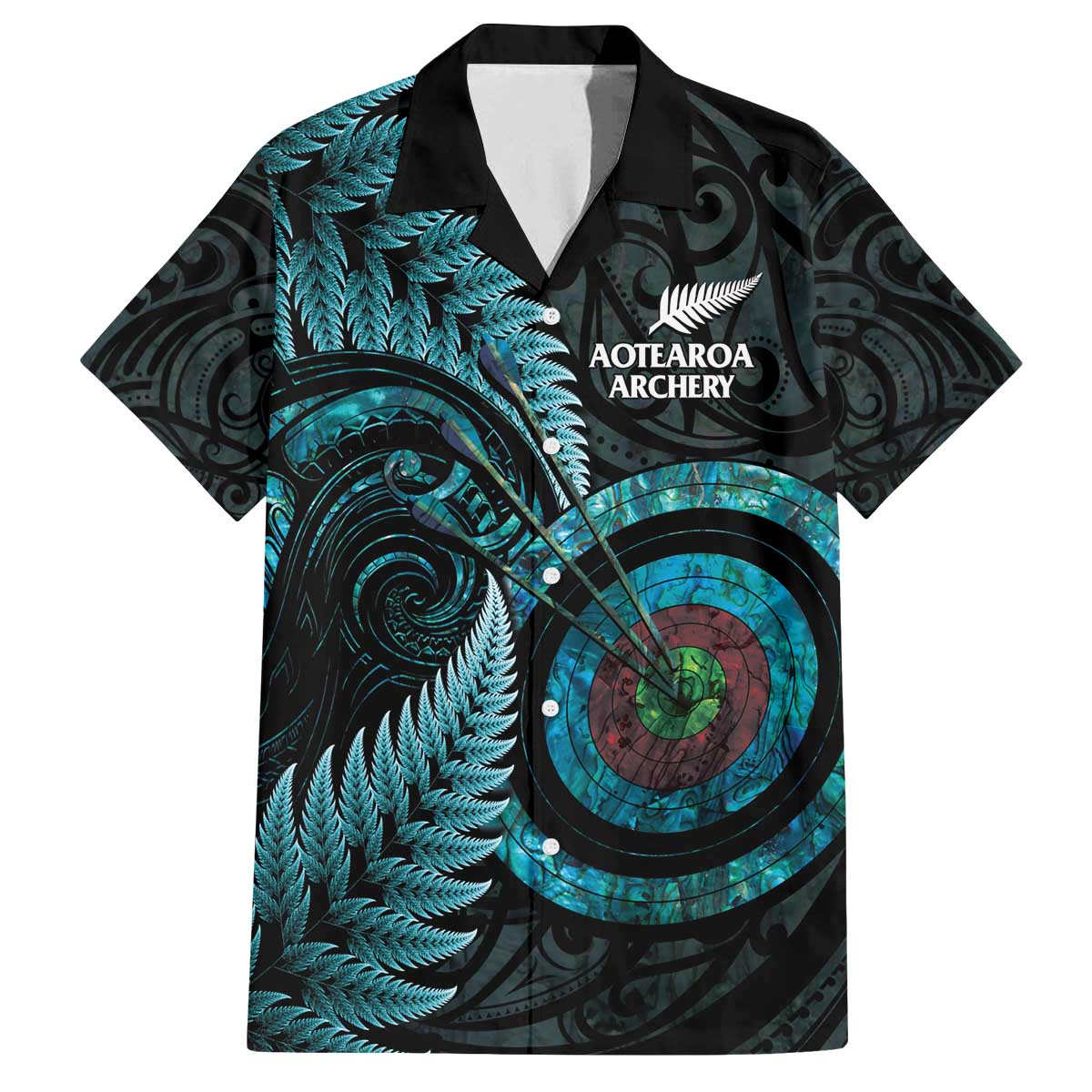 New Zealand Archery Family Matching Off The Shoulder Long Sleeve Dress and Hawaiian Shirt Aotearoa Silver Fern Maori - Aussie Hoodie