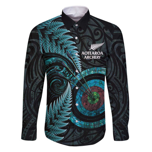 New Zealand Archery Family Matching Off The Shoulder Long Sleeve Dress and Hawaiian Shirt Aotearoa Silver Fern Maori - Aussie Hoodie