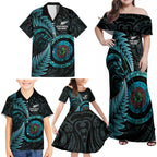 New Zealand Archery Family Matching Off Shoulder Maxi Dress and Hawaiian Shirt Aotearoa Silver Fern Maori - Aussie Hoodie