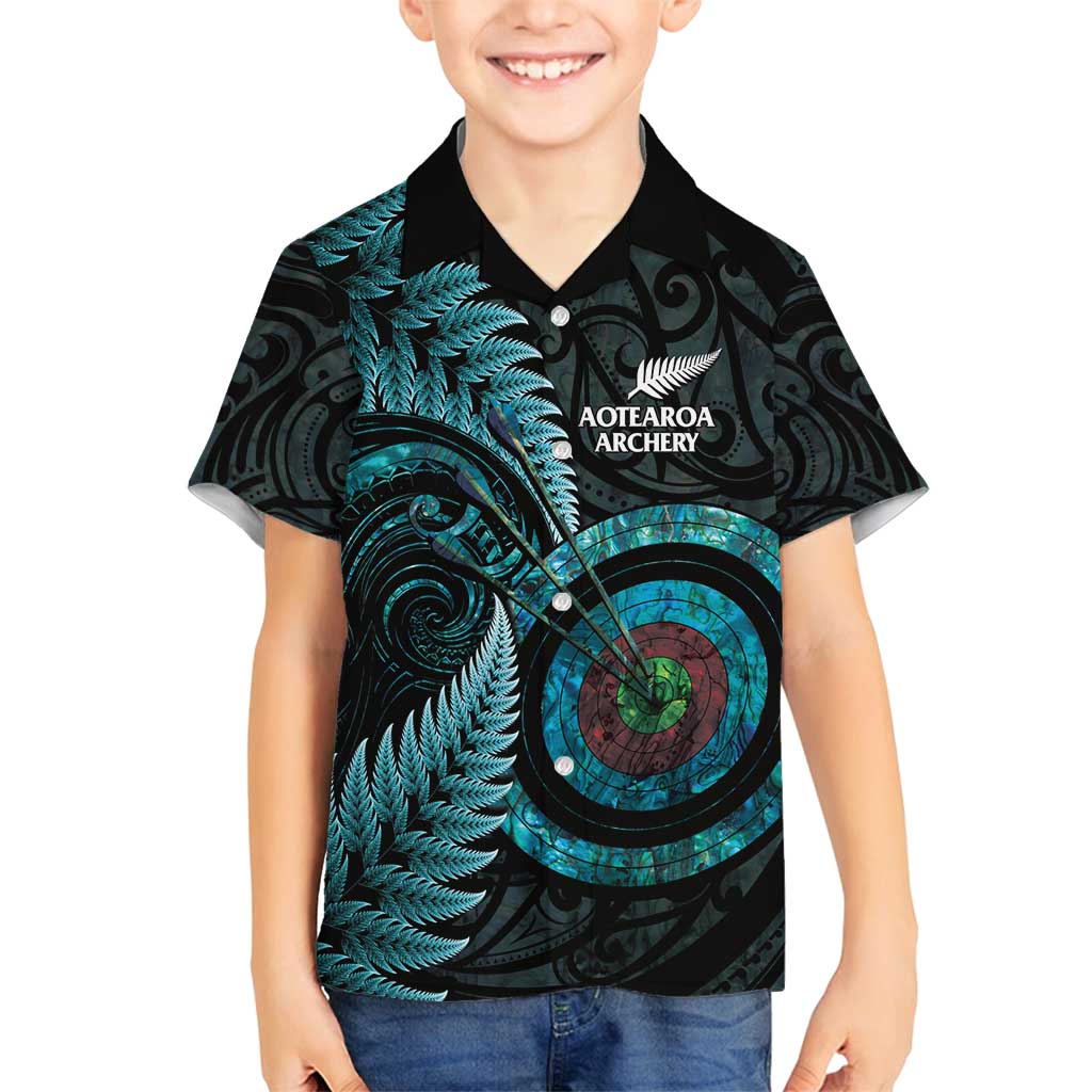New Zealand Archery Family Matching Off Shoulder Maxi Dress and Hawaiian Shirt Aotearoa Silver Fern Maori - Aussie Hoodie