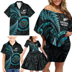 New Zealand Archery Family Matching Off Shoulder Short Dress and Hawaiian Shirt Aotearoa Silver Fern Maori - Aussie Hoodie