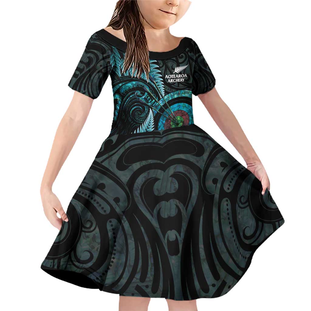 New Zealand Archery Family Matching Off Shoulder Short Dress and Hawaiian Shirt Aotearoa Silver Fern Maori - Aussie Hoodie