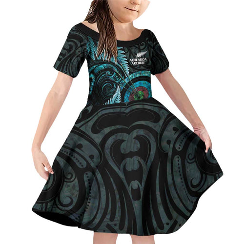 New Zealand Archery Family Matching Off Shoulder Short Dress and Hawaiian Shirt Aotearoa Silver Fern Maori - Aussie Hoodie