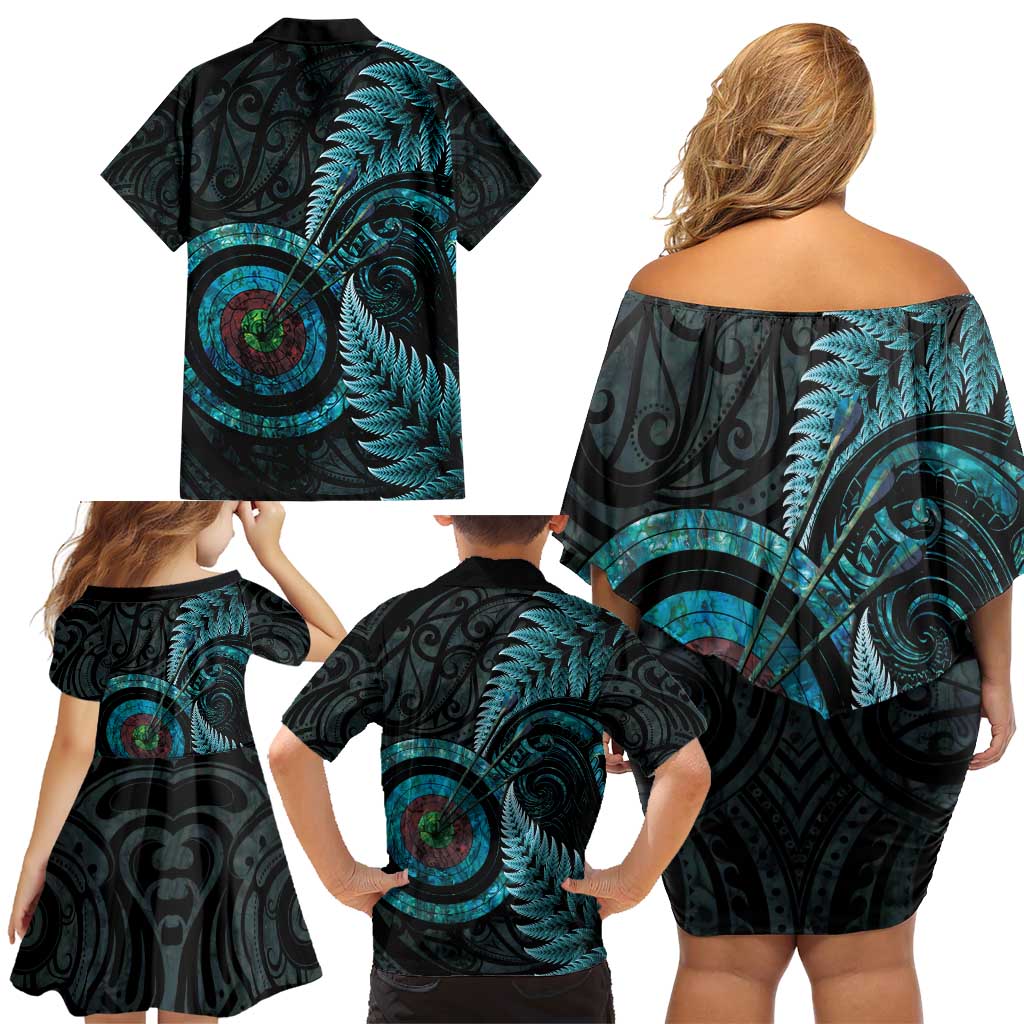 New Zealand Archery Family Matching Off Shoulder Short Dress and Hawaiian Shirt Aotearoa Silver Fern Maori - Aussie Hoodie