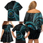 New Zealand Archery Family Matching Off Shoulder Short Dress and Hawaiian Shirt Aotearoa Silver Fern Maori - Aussie Hoodie