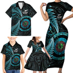 New Zealand Archery Family Matching Short Sleeve Bodycon Dress and Hawaiian Shirt Aotearoa Silver Fern Maori - Aussie Hoodie