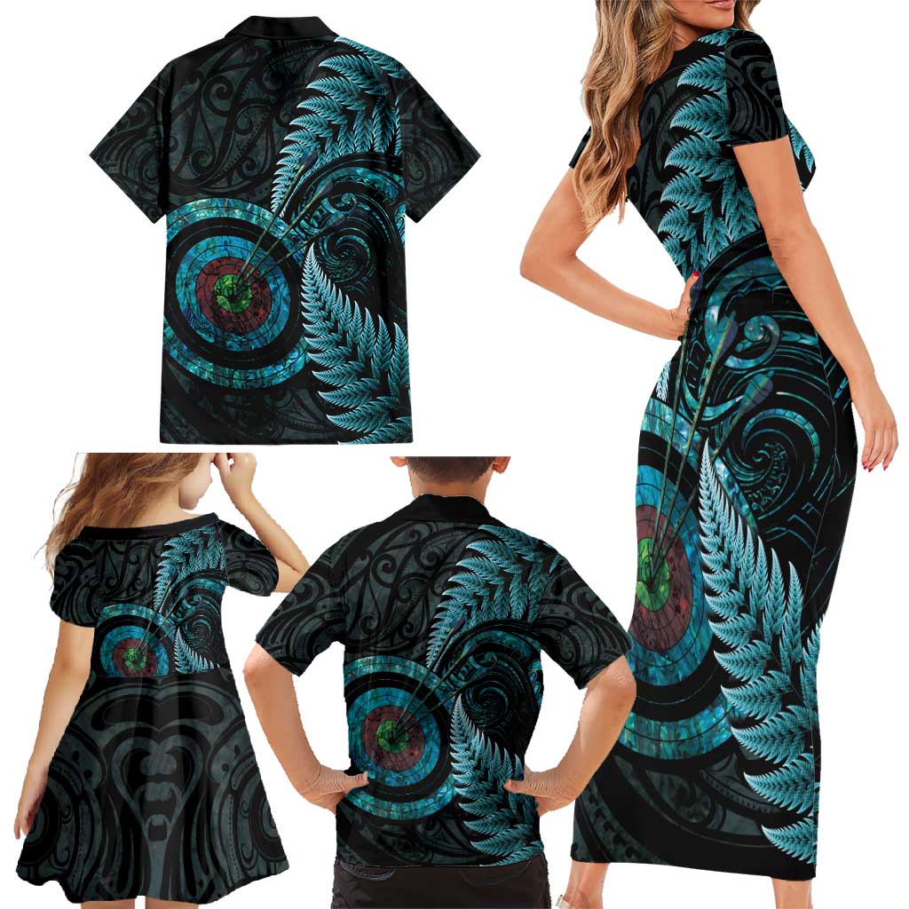 New Zealand Archery Family Matching Short Sleeve Bodycon Dress and Hawaiian Shirt Aotearoa Silver Fern Maori - Aussie Hoodie
