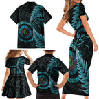 New Zealand Archery Family Matching Short Sleeve Bodycon Dress and Hawaiian Shirt Aotearoa Silver Fern Maori - Aussie Hoodie